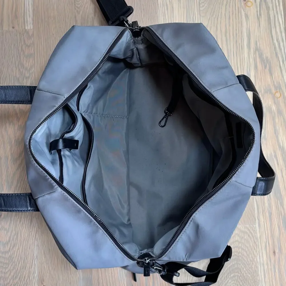 Away Everywhere Weekender Duffle Bag Luggage Gray Nylon Black Leather